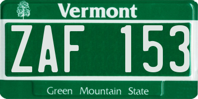 VT license plate ZAF153