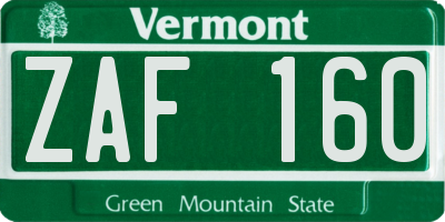 VT license plate ZAF160
