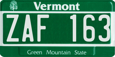 VT license plate ZAF163
