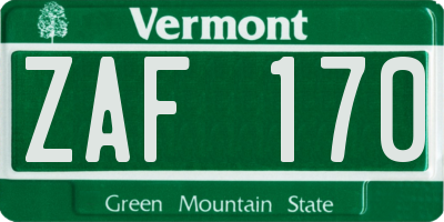 VT license plate ZAF170
