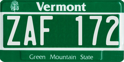 VT license plate ZAF172