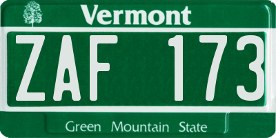 VT license plate ZAF173