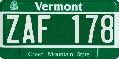 VT license plate ZAF178