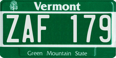 VT license plate ZAF179