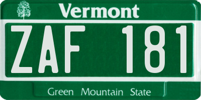 VT license plate ZAF181