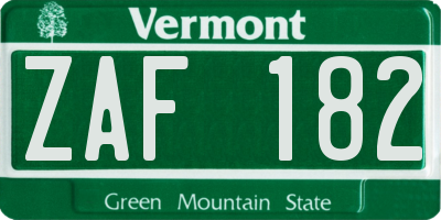 VT license plate ZAF182