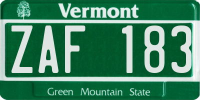 VT license plate ZAF183