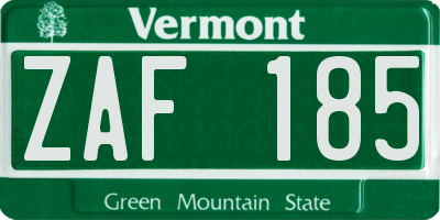 VT license plate ZAF185