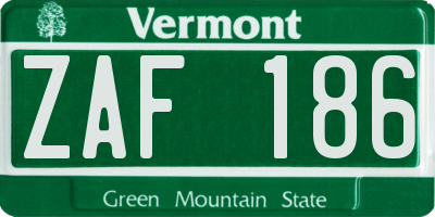 VT license plate ZAF186