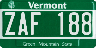 VT license plate ZAF188