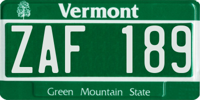 VT license plate ZAF189