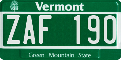 VT license plate ZAF190