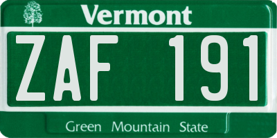 VT license plate ZAF191