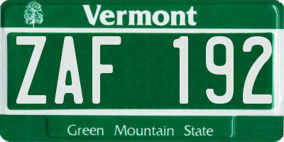 VT license plate ZAF192