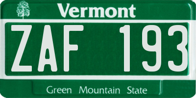 VT license plate ZAF193