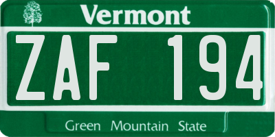 VT license plate ZAF194