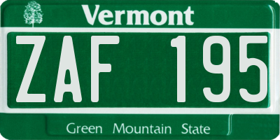 VT license plate ZAF195