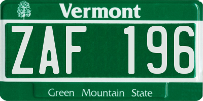 VT license plate ZAF196