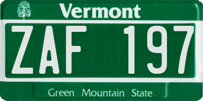 VT license plate ZAF197