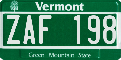VT license plate ZAF198