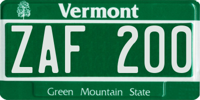 VT license plate ZAF200