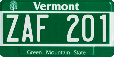 VT license plate ZAF201