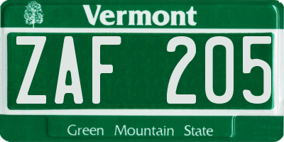 VT license plate ZAF205