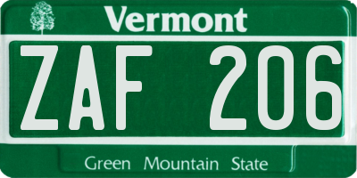 VT license plate ZAF206