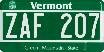 VT license plate ZAF207