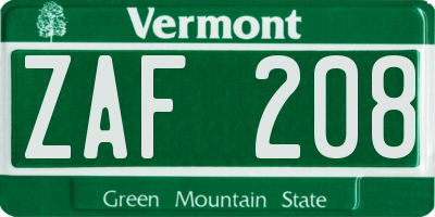 VT license plate ZAF208