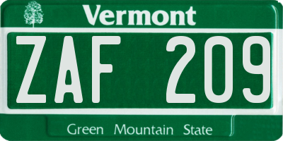 VT license plate ZAF209