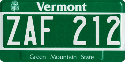 VT license plate ZAF212