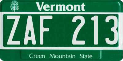 VT license plate ZAF213