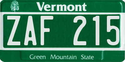 VT license plate ZAF215