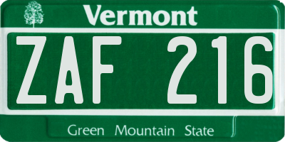 VT license plate ZAF216