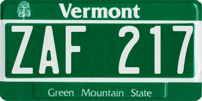 VT license plate ZAF217