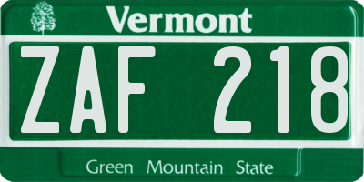 VT license plate ZAF218
