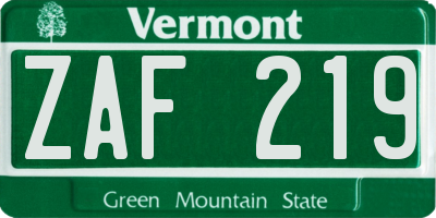 VT license plate ZAF219