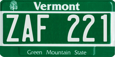 VT license plate ZAF221