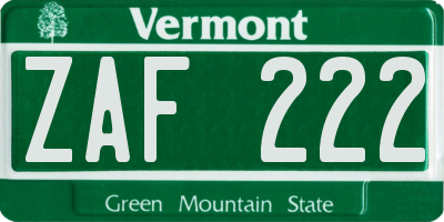 VT license plate ZAF222