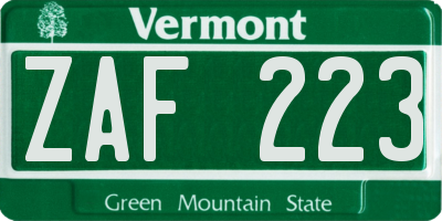 VT license plate ZAF223