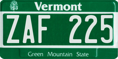 VT license plate ZAF225