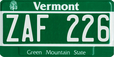 VT license plate ZAF226