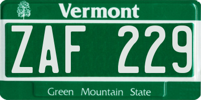 VT license plate ZAF229