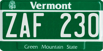 VT license plate ZAF230
