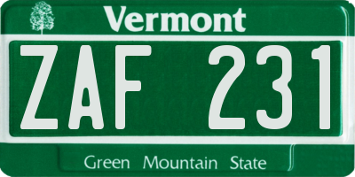 VT license plate ZAF231