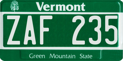 VT license plate ZAF235