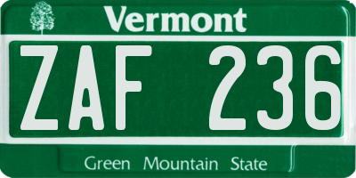 VT license plate ZAF236