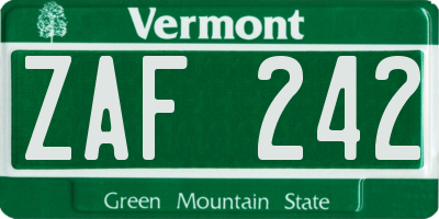 VT license plate ZAF242