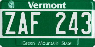 VT license plate ZAF243